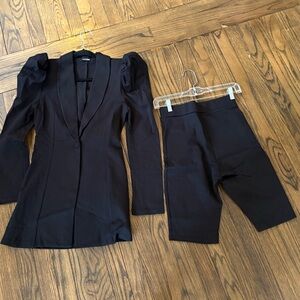 Black Women's Tailored Blazer & Biker Shorts Set